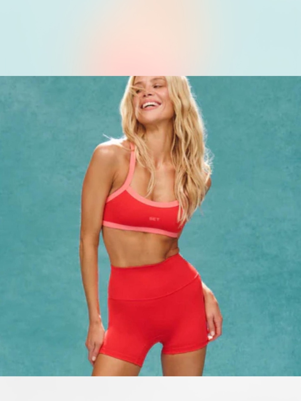 SET Active Red High-Rise Athletic Shorts with Pink Trim Bralette